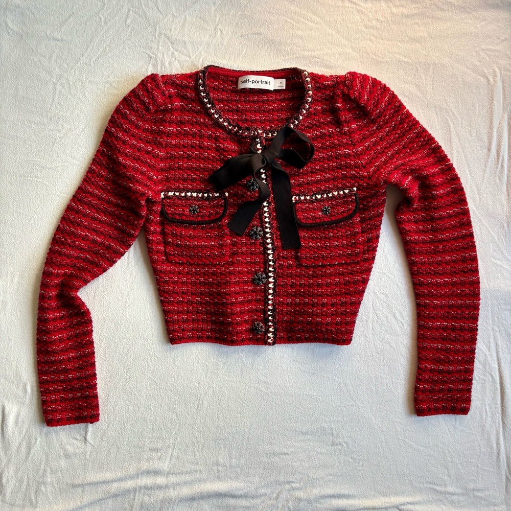 Self-Portrait Red Melange Cardigan